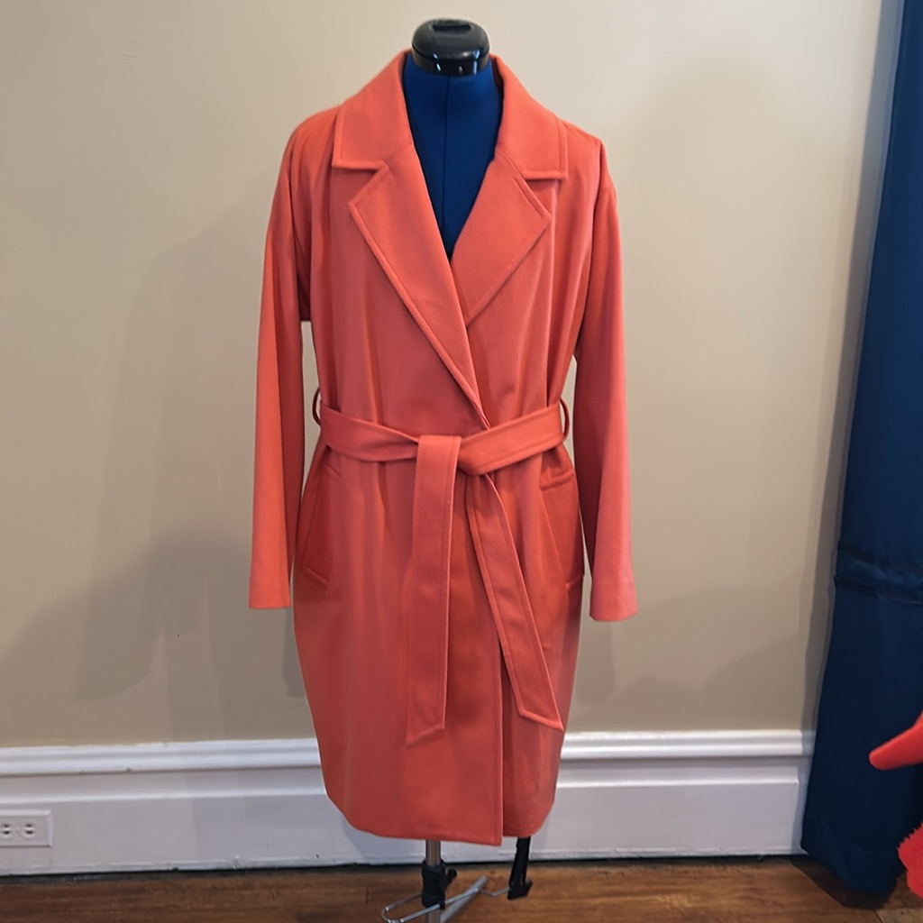 Timeless Wool Cashmere Luxury Tailored Showgirl Orange Coat Autumn Pumpkin